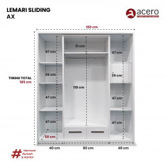 Acero Furniture - Lemari Besi Minimalis 4 Pintu Sliding - Tipe AX 422