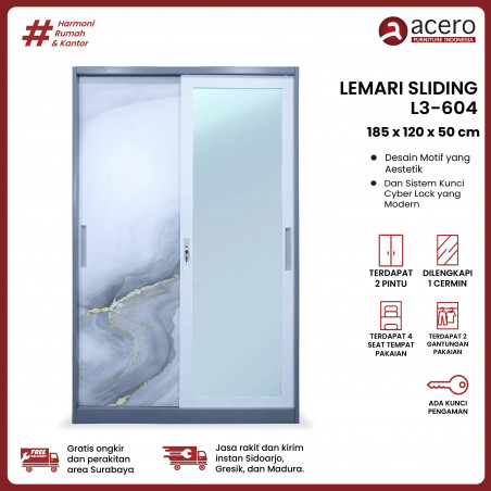 Lemari Besi Sliding 2 Pintu - L3 Abu-abu 120cm