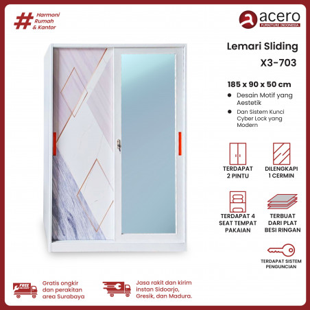 Lemari Besi Sliding 2 Pintu - X3 90cm