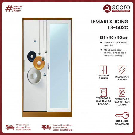 Lemari Besi Sliding 2 Pintu - L3 Coklat (90cm)